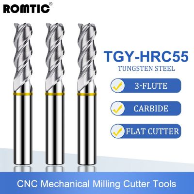 ROMTIC TGY-HRC55 ทังสเตนเหล็กคาร์ไบด์สําหรับเครื่องตัดมิลลิ่งอลูมินู 3F การเคลือบวงแหวนสี CNC เครื่องกลด้านล่างแบน Endmills