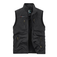 BOLUBAO New Mens Leisure Vest Solid Color Tooling Style Waistcoat Thin Fishing Hiking Multi-Pocket Casual Loose Vest for Men