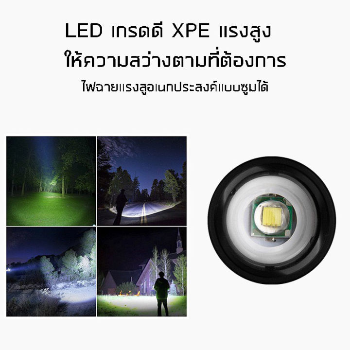 ไฟฉายแรงสูง-led-ไฟฉายอลูมิเนียมอัลลอย-t6-ไฟฉายซูมได้-ชาร์จไฟ-usb-สว่างส่องไกล-กระทัดรัด-พกพาสะดวก-ทนทาน-กันน้ำ-ไฟฉายอเนกประสงค์-ใช้งานง่าย