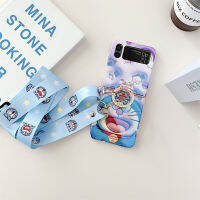 เคสซิลิโคนสำหรับ Samsung Galaxy Z Flip 4 Z Flip 3สีฟ้า Ray สไตล์ใหม่ทำจาก3D สเตอริโอน่ารักรูปโดราเอมอนเคสป้องกันทำจากพลอยเทียมแหวนสายรัดข้อมือแบบมีเข็มขัดแฟชั่นป้องกันการตกเคสโทรศัพท์พับได้ Samsung