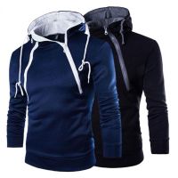 New Mens Hoodies Long Sleeve Sweatshirts for Men Zipper Hooded Pullover High Neck Mens Sweatshirt Top Jacket Coat Black Sweater