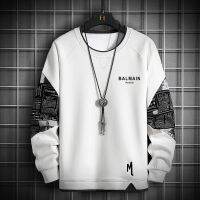 Original Balmain∮ Paris Men S Cotton Long Sleeve Round Neck Sweater Fashion Loose Long Sleeve Round Neck T-Shirt Raglan Sweatshirt Hoodie เสื้อสเวตเตอร์