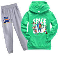 Space Jam Girls กางเกงสเวตเตอร์มีฮู้ดเด็กชาย,ชุดนักวิ่งแขนยาว + กางเกง Pk1250A ชุดเด็กโพลีเอสเตอร์35%