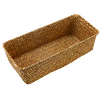 WHISM Weaving Storage Basket Rattan Fruit Storage Box Handmade Tea Holder Seagrass Picnic Basket Wickerwork Cosmetics Organizer