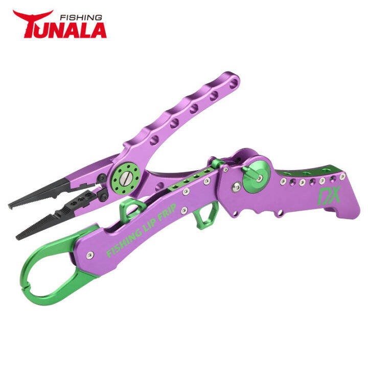 tunala-aluminium-fishing-pliers-folding-fish-grip-set-with-lanyard-and-sheath-hook-remover-tackle-tool-line-lure-cutter-tongs