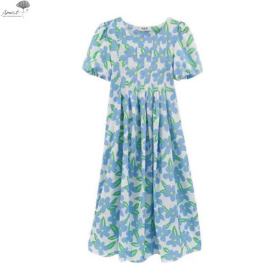 Amart ชุดคลุมท้องขนาดเล็กสดหลวม Hipster Mom French Maternity Print Doll Dress