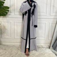 Simple Elegant ตุรกีสีดำปัก abaya Kaftan มุสลิมชุดผู้หญิงชุดกิโมโนยาว Robe ดูไบแฟชั่น.