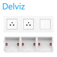 DELVIZ 2GANG/2WAY light switch + double US 3-hole wall socket. 16A power switch socket. With junction box.