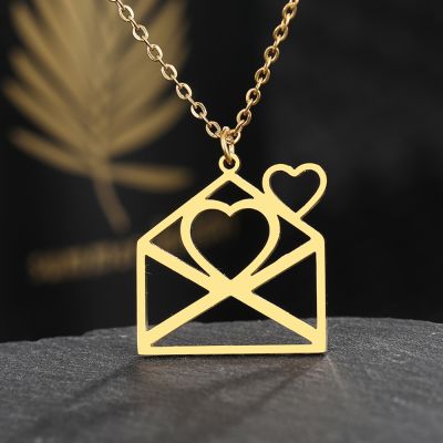 Stainless Steel Necklaces Exquisite Heart Book Envelope Couple Pendants Chain Choker Fashion Necklace For Women Jewelry Gifts