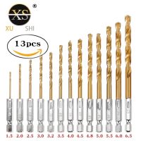 13Pcs HSS High Speed Steel Titanium Coated Drill Bit Set 1/4 Hex Shank 1.5mm-6.5mm Hexagonal Handle Twist Drill