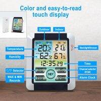 Wireless Indoor Outdoor Digital Weather Station Alarm Clock Touch Color Large Screen Thermohygrometer with Backlight Transmitter