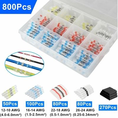 800/600/250PCS Heat Shink Solder Sleeves Terminals For Wire Butt Connectors Electrice Cable Splice Tinned Crimp 26-10AWG Electrical Circuitry Parts