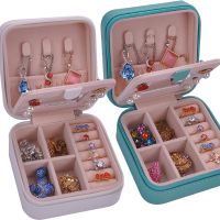 ﹊♘ Mirror Jewelry Box Organizer Display Travel Jewelry Zipper Case Boxes PU Leather Portable Earrings Necklace Ring Jewelry Box