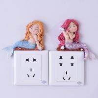 European-style Resin Mermaid Switch Stickers 3d Wall Stickers Creative Household Cute Character Socket Cover Bedroom Decoration