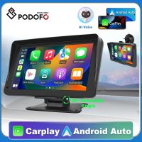 Podofo 7 Car Mirror Carplay Recording Carplay Android Auto Voice Control Touch Screen Monitor Car Radio Dashboard DVR