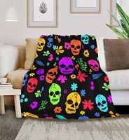 XZX180305  Skull Theme Flannel โยนผ้าห่ม Comfort ความอบอุ่น Super Soft Cozy เครื่องปรับอากาศสำหรับห้องนั่งเล่นโซฟาผ้าห่ม King Queen ขนาด