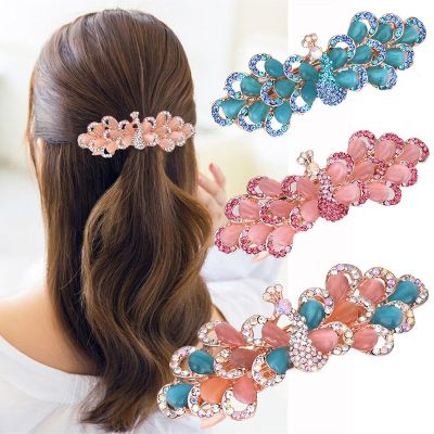 South Koreas new Rhinestone opal hairpin elegant womens exquisite spring clip metal hair accessories
