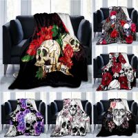 New Style Skull Flowers Flannel Throw Blanket Terror Theme Blanket for Living Room Sofa Couch King Queen Full Size Super Soft Lightweight