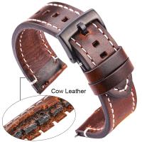 ✺❧► Genuine Leather Watchbands 18mm 20mm 22mm 24mm Black Dark Brown Women Men Cowhide Watch Band Strap Belt With Buckle