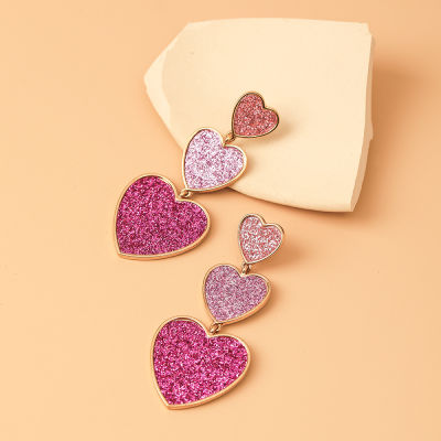 Eye-catching Wedding Statement Earrings Fashion-forward Wholesale Earrings Cute Pendant Earrings For Weddings Heart-shaped Dangle Earrings Fashionable Purple And Pink Earrings