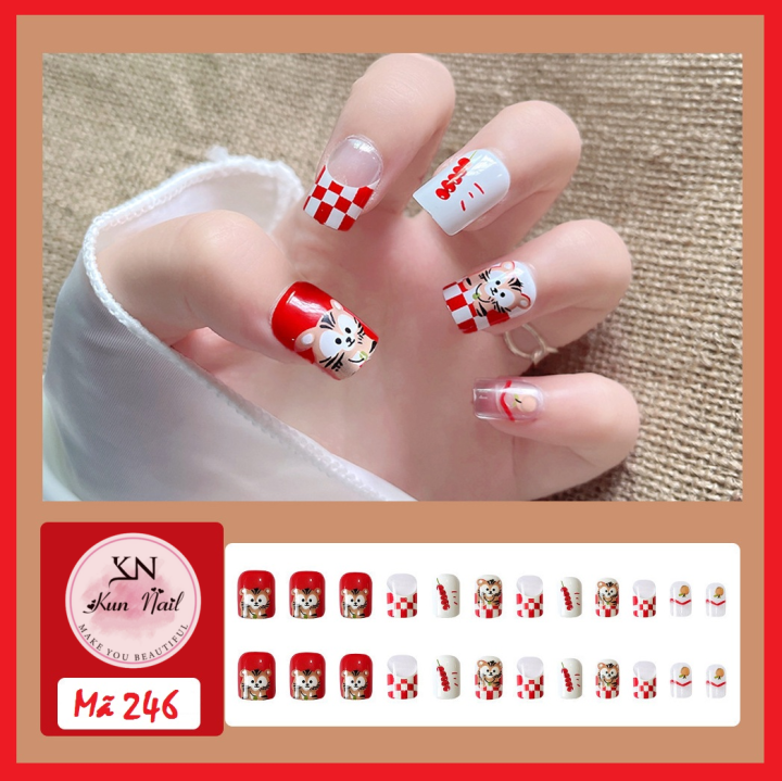 Kun Nail__Mã 246 - Bộ 24pcs Móng Tay Giả sơn trơn, vẽ họa tiết cực ...