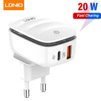 LDNIO 20W Charger ที่ชาร์จอเนกประสงค์ 2 พอร์ต อะแดปเตอร์แปลงไฟ USB C ที่ชาร์จสำหรับเดินทาง สำหรับ iPhone, iPad, Android, ที่ชาร์จติดผนัง