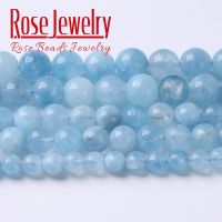 ♕▤❃ Natural Stone Blue Aquamarines Jades Beads Round Loose Spacer Beads For Jewelry Making DIY Bracelet Accessories 6 8 10 12mm 15