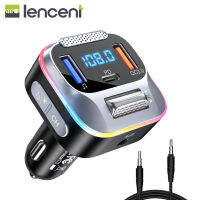 LENCENT เครื่องส่งสัญญาณ FM ในรถยนต์บลูทูธ5.0,PD + QC3.0ที่ชาร์จแบตในรถ,AUX วิทยุบลูทูธอะแดปเตอร์สำหรับเพลง,ไมโครโฟนขนาดใหญ่ไร้สาย &amp; เสียงเบสไฮไฟรองรับแฮนด์ฟรี Siri Google Assistant