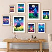 Surrealism Scenery Wall Art พิมพ์: บทคัดย่อ Desert Eye, Whale,และ Moonlight River ภาพวาดผ้าใบ-นอร์ดิกโปสเตอร์สำหรับตกแต่งห้องนั่งเล่น