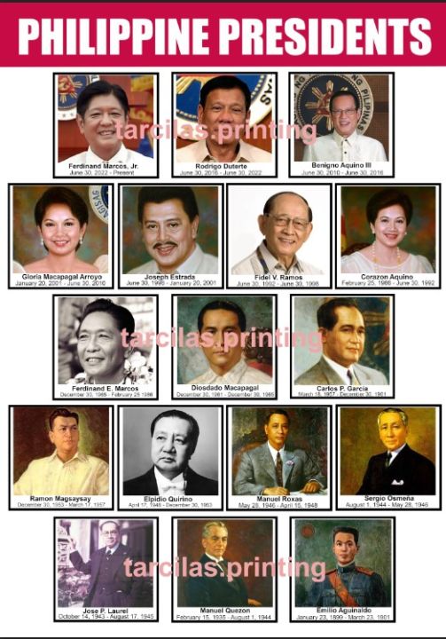 Philippine Presidents Chart A4 Laminated High Print Quality | Lazada PH
