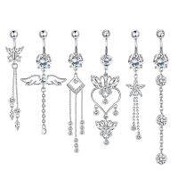 【LZ】✽▩❅  Zircão Cristal Umbigo Anel Dangle Wing Piercing Barbell Aço Cirúrgico Coração Redondo Umbigo Stud Jóia do corpo