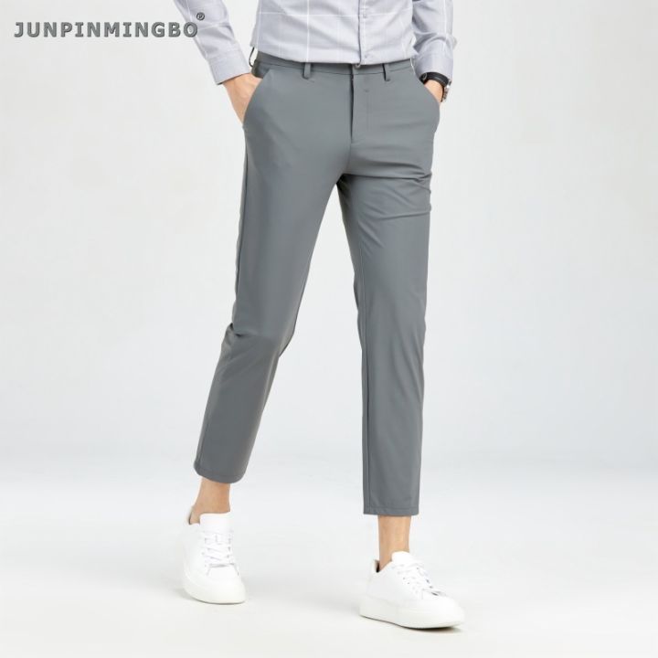 junpinmingbo-ชุดทำงานผู้ชาย-กางเกงลำลองน้ำแข็งรุ่นปกติยืดได้ใส่ง่ายเหมาะกับธุรกิจสวมใส่ทุกวัน