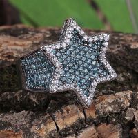 Mint Green AAA Cubic Zirconia Bling Ice Out Jewish Star of David Hexagram Rings for Men Hip Hop Rapper Jewelry Gold Color