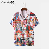 เสื้อแขนสั้นพิมพ์ลายแมวญี่ปุ่นผู้ชาย ChArmkpR