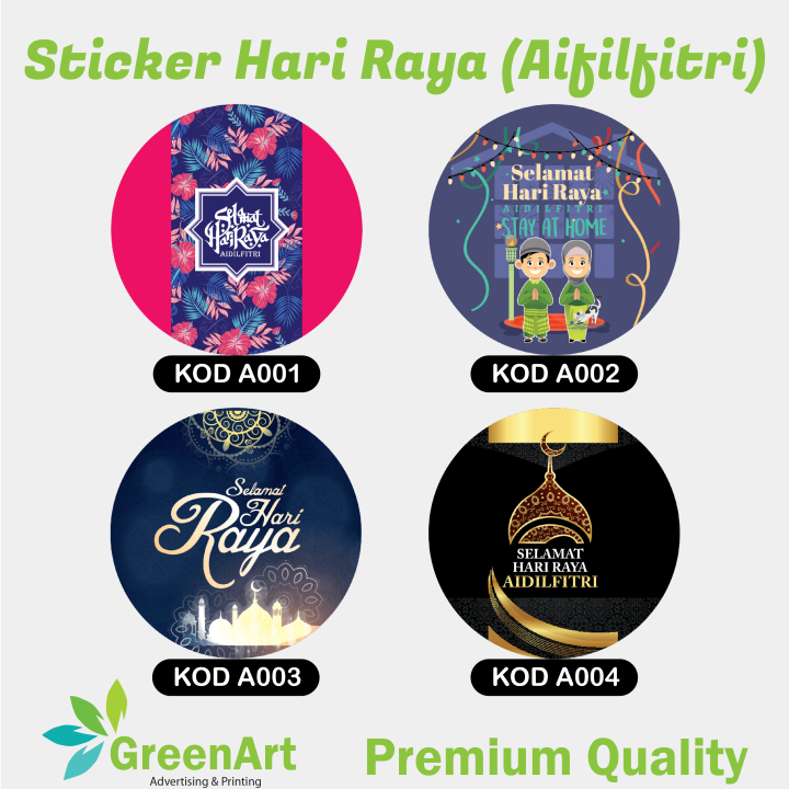100pcs Sticker Hari Raya Aidilfitri Kalis Air Waterproof Free Template