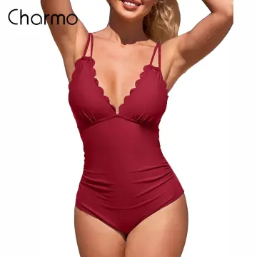 Charmo Womens Scalloped One Piece Bathing Suit Cutout Swimsuit Monokini 