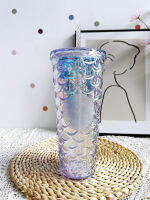 Starbuck Ixnkua คริสต์มาส Jiao Yang บินสกี Gradient Blue 710Ml Dazzling ปลาแก้วพลาสติกพร้อมหลอดความจุมาก