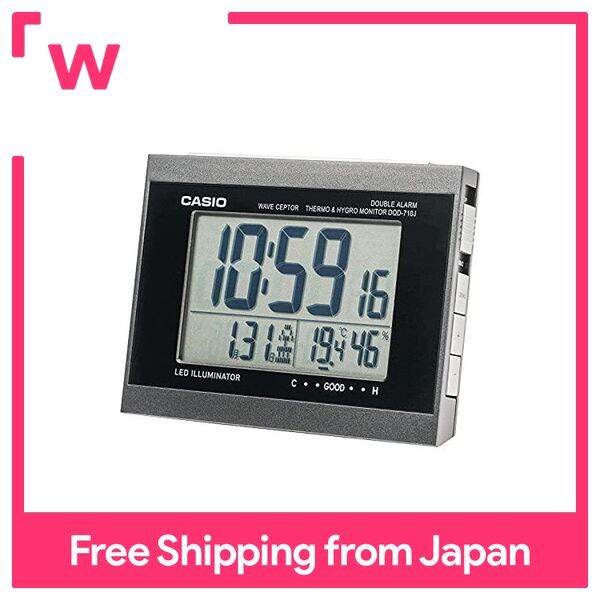 CASIO Alarm Clock Electric Wave Black Digital Double Alarm Temperature Humidity Calendar Display