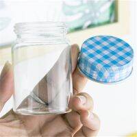 80ml Reusable Empty Jars Blue Aluminum Lid Crafts Gifts Vials Pudding Yogurt Glass Container Decoration Present Bottles 6Pcs