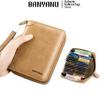 BANYANU เคสใส่บัตรประจำตัวหนังแท้สำหรับผู้ชายกระเป๋าใส่นามบัตรป้องกัน RFID สำหรับเดินทางความจุขนาดใหญ่