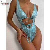 Prowow One-piece Women Swimsuits Serpentine Solid Color Hollow Out Sexy Summer Bikinis New Lace Female Bathing Swimwears