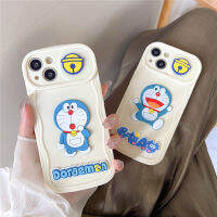 เคสป้องกันเลนส์แบบกดสำหรับ IPhone 11 12 13 14 15 Pro 3D Laughing Doraemon น่ารักฝาหลังรูปการ์ตูนซิลิโคนนิ่มเคสโทรศัพท์กันกระแทก