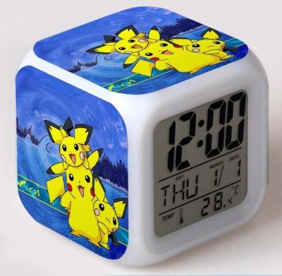 【Worth-Buy】 การ์ตูนญี่ปุ่นโปเกมอน Pikachu เปลี่ยนสีได้นาฬิกาปลุกเรืองแสงนาฬิกาน่ารัก S