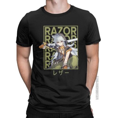 Mens Razor Genshin Impact T Shirts Pure Cotton Clothes Funny Classic Short Sleeve Round Neck Tees Printed T-Shirts