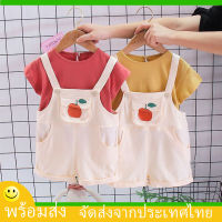 Little Cherry Bib เซ็ต 2 ชิ้น สุดน่ารัก เอี๊ยมกางเกงขาสั้นเด็ก ชั้น A ญี่ปุ่น สั้น เกาหลี หญิง สมบัติ เสื้อสวมหัว น่ารักชุดเอี๊ยม