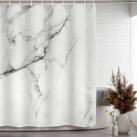 Natural Marble Printed Shower Curtain Set Machine Washable White and Gray Bath Curtain Anti-slip Bath Rugs Toilet Cover Carpets