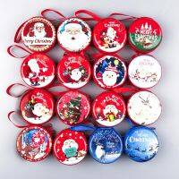 ◇﹍▦ Brilljoy New Christmas Children Coin Box Creative Gift Coin Purse Tinplate Mini Red Round Bag Headset Key Zipper Bag 8 Color