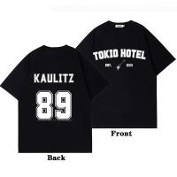 โรงแรม Tokio เสื้อยืดผ้าฝ้ายวงร็อค Kaulitz หลังพิมพ์ลายประเทศเยอรมนีเสื้อยืดสีดำฤดูร้อนแขนสั้นผู้ชายผู้หญิงเสื้อผ้าธรรมดา