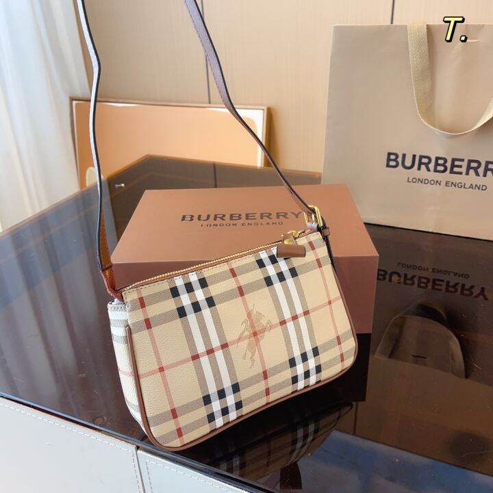 กระเป๋าผู้หญิงดีไซน์แบรนด์กระเป๋าดั้งเดิม-burberryเรียกระเป๋าสะพายข้างกระเป๋าสะพายไหล่กระเป๋าแบบหนีบแขนขนาดเล็กลายสก๊อตกระเป๋าสะพายสำหรับผู้หญิงสไตล์อังกฤษชั้นบนสุดพร้อมกล่อง