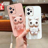 VRQR เคสโทรศัพท์กระต่ายน่ารักสำหรับ OPPO C51 C53 Realme Nerzo N53เคสมือถือตั้งได้ประดับกลิตเตอร์ชุบไฟฟ้าดีลักซ์ฝาครอบที่ตั้งการ์ตูนป้องกันนุ่มเคสโทรศัพท์เคสแถมฟรีสายคล้อง